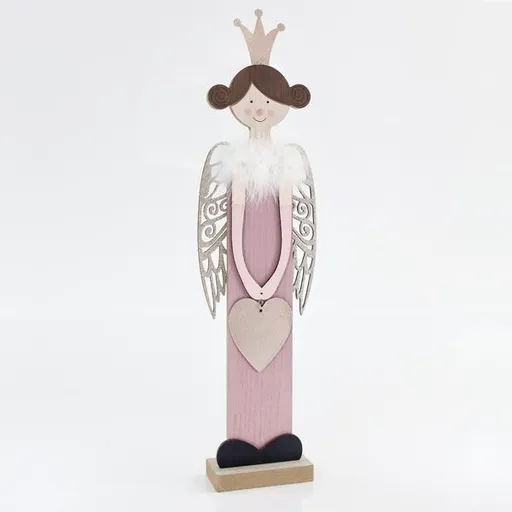 Eurolamp Vianočné dekorácie drevená ružová víla so zlatými krídlami 60 cm, 1 ks