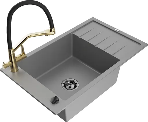 MEXEN/S MEXEN/S - Elias granitový drez s odkvapkávačom vrátane batérie Duo, šedá 6511-71-671701-57-B