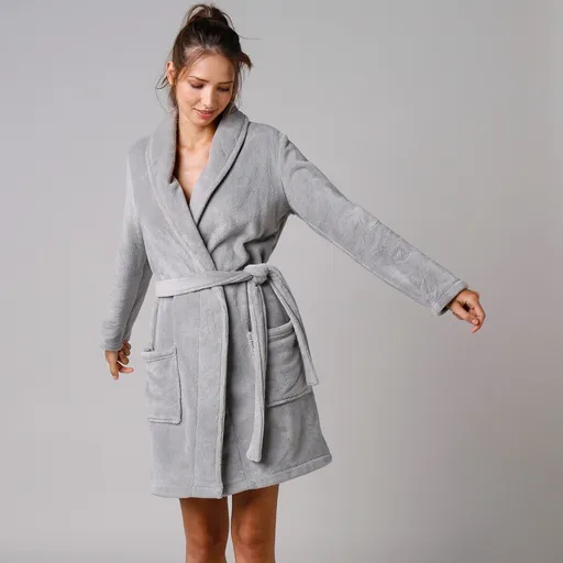 Fleecový hebký župan, jednofarebný, dĺžka cca 92 cm