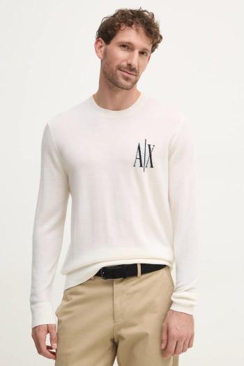 Vlnený sveter Armani Exchange pánsky, béžová farba, tenký