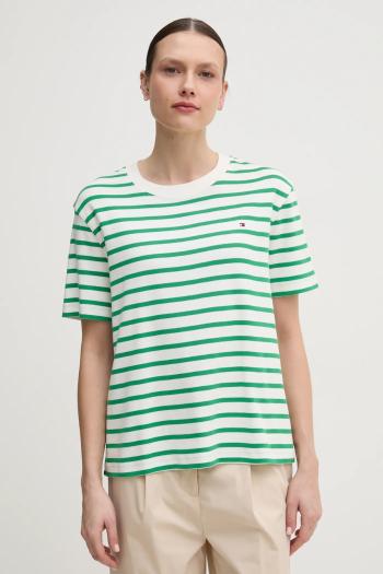 Bavlnené tričko Tommy Hilfiger dámske, zelená farba, WW0WW46158