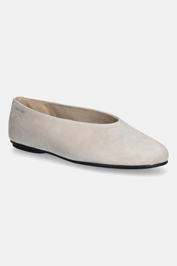 Semišové baleríny Calvin Klein BALLERINA ROUND HW SUE béžová farba, HW0HW02565
