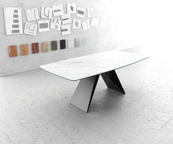 Jedálenský stôl Hrana zaoblená 200x100cm Laminam® keramika biela