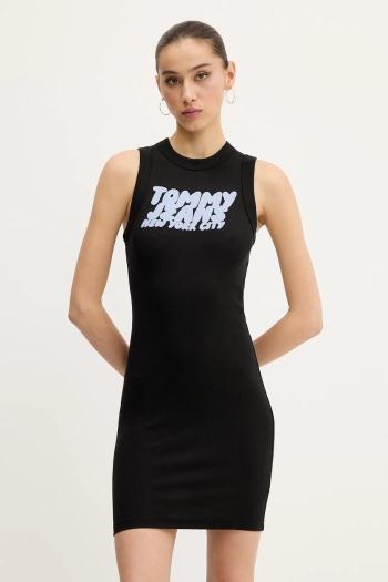Šaty Tommy Jeans čierna farba, mini, priliehavé, DW0DW21351