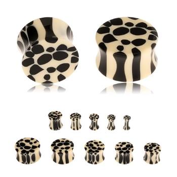 Akrylový sedlový plug do ucha, béžovo-čierny leopardí vzor - Hrúbka: 6 mm 