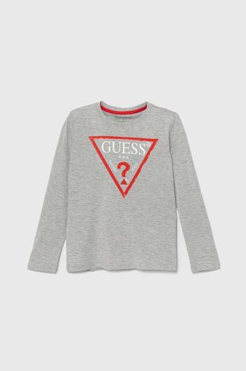 Detská bavlnená košeľa s dlhým rukávom Guess šedá farba, s potlačou, L84I29 K8HM0