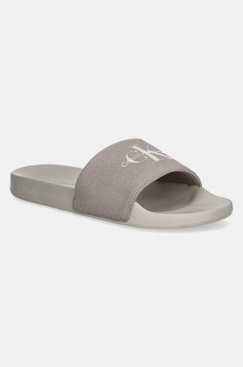 Šľapky Calvin Klein Jeans SLIDE MONOGRAM pánske, béžová farba, YM0YM01271