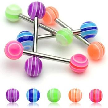 Piercing do jazyka -  UV Multicolor Ball  - Farba piercing: Modrá