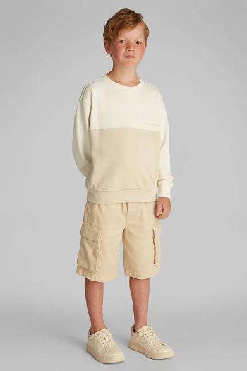 Detská bavlnená mikina Calvin Klein Jeans béžová farba, jednofarebná, IB0IB02470