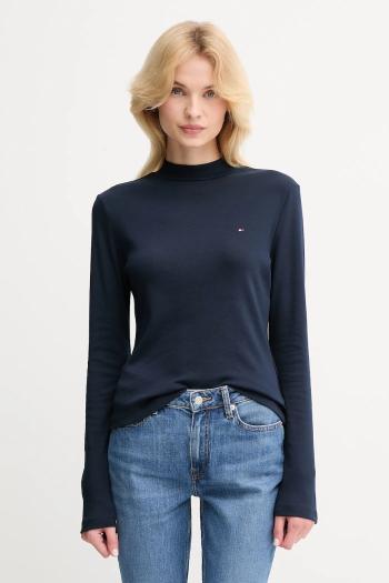Bavlnené tričko s dlhým rukávom Tommy Hilfiger tmavomodrá farba, s polorolákom, WW0WW47307