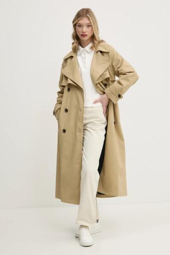 Bavlnený trenčkot Tommy Jeans béžová farba, prechodný, DW0DW20280