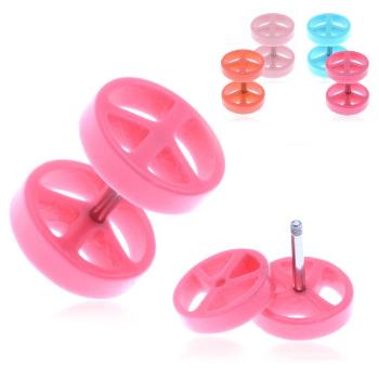 Fake akrylový plug do ucha s farebným symbolom mieru - Farba piercing: Oranžová