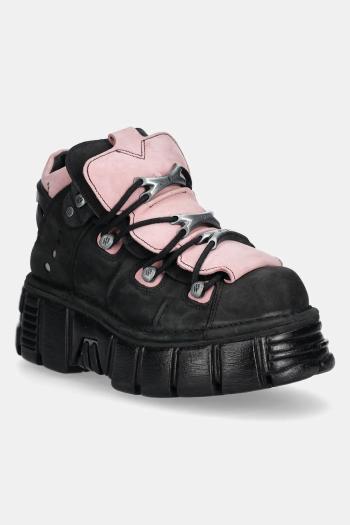Nubukové tenisky New Rock Nobuck Negro + Nobuck Rosa + Tower Negro Lateral čierna farba, M-106-C26
