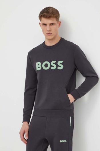 Mikina Boss Green pánska, šedá farba, s nášivkou, 50510350