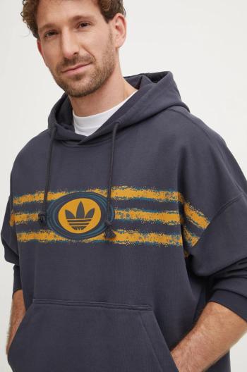 Bavlnená mikina adidas Originals pánska, šedá farba, s kapucňou, s potlačou, JM0469