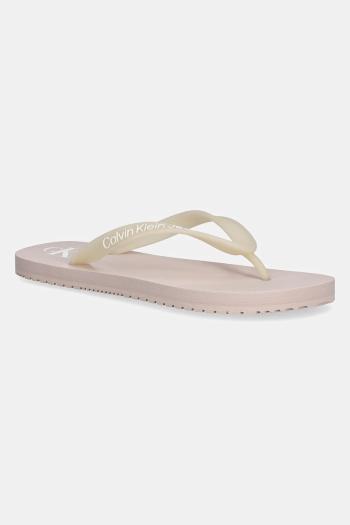 Šľapky Calvin Klein Jeans BEACH SANDAL TRANSPARENT TPU béžová farba, na plochom podpätku, YW0YW01829
