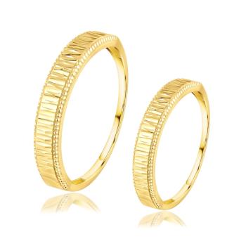 Obrúčky v 14K žltom zlate - priečny diamantový vzor, vrúbkované okraje - Veľkosť: 56 mm