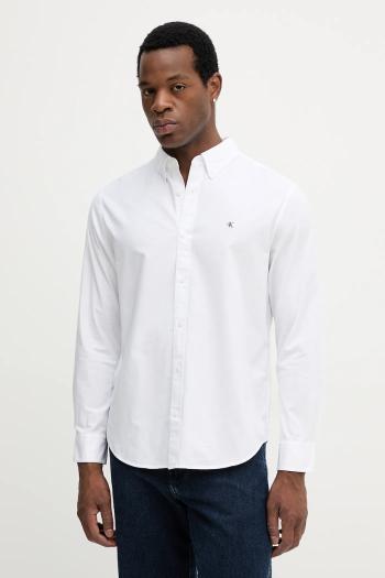 Košeľa Calvin Klein Jeans biela farba, regular, s golierom button-down, LV140EM125