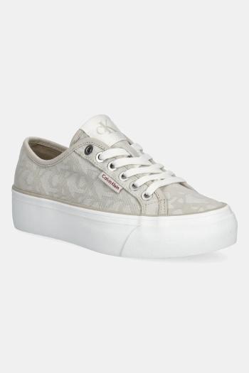 Tenisky Calvin Klein Jeans VULC FLATF JACQUARD AOP béžová farba, YW0YW01965