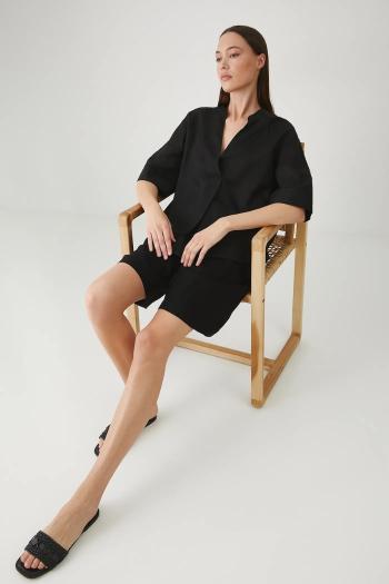 Ľanová blúzka Medicine čierna farba, jednofarebná