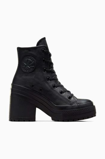 Kožené členkové topánky Converse Chuck 70 De Luxe Heel dámske, čierna farba, na podpätku, A06145C