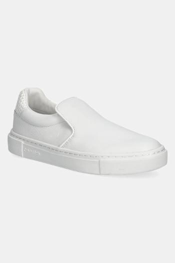 Kožené tenisky Calvin Klein CUPSOLE SLIP ON - WOVEN LTH dámske, biela farba, HW0HW02297
