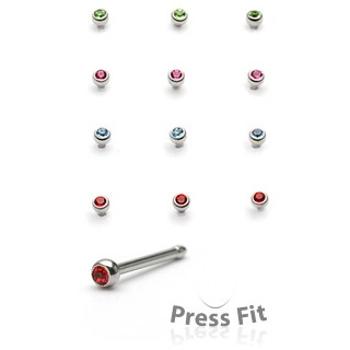 Piercing do nosa rovný - okrúhly vsadený kamienok - Farba zirkónu: Zelená - G