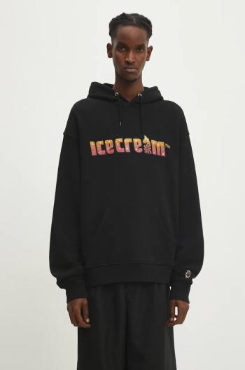 Bavlnená mikina ICECREAM Soft Serve Sparkle Popover Hood pánska, čierna farba, s kapucňou, s potlačou, IC24333