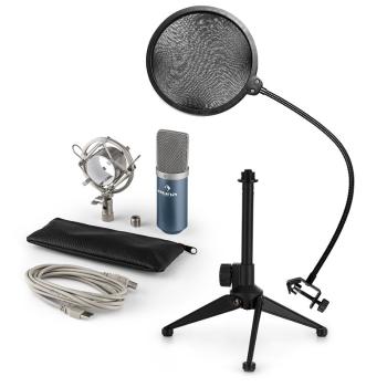 Auna MIC-900BL V2, USB mikrofónová sada, kondenzátorový mikrofón + pop-filter + stolný statív