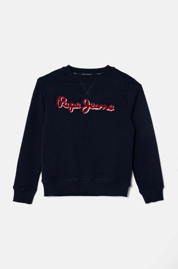 Detská bavlnená mikina Pepe Jeans NEW LAMONTY CREW tmavomodrá farba, s nášivkou, PB581613