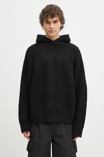 Sveter s prímesou vlny MKI MIYUKI ZOKU Chunky Rib Knit Hoody pánsky, čierna farba, teplý, CHUNKY.RIB.KNIT.HOODY.B