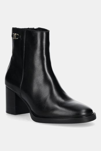 Kožené členkové topánky Tommy Hilfiger STACKED HEEL LEATHER ANKLE BOOT čierna farba, na podpätku, FW0FW08864