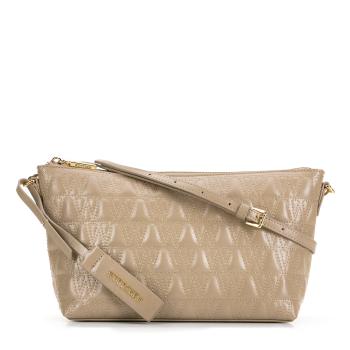 Damska torebka crossbody ze skóry z przeszyciami beżowa 99-4E-635-9