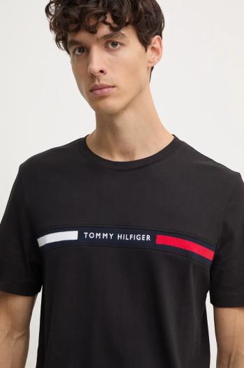 Bavlnené tričko Tommy Hilfiger pánske, čierna farba, s nášivkou, MW0MW36498