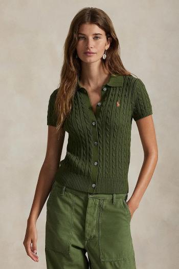 Bavlnená košeľa Polo Ralph Lauren dámska, zelená farba, slim, s klasickým golierom, 211963486