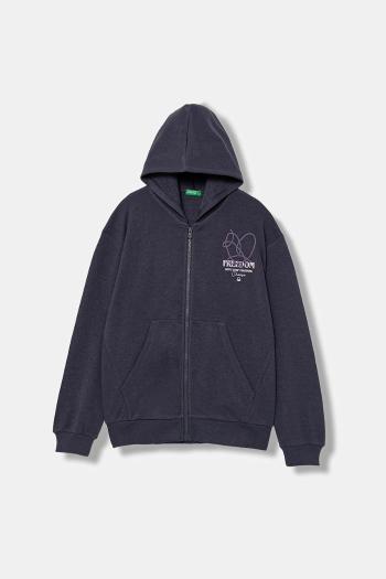 Detská mikina United Colors of Benetton tmavomodrá farba, s kapucňou, s potlačou, 32N4C505I
