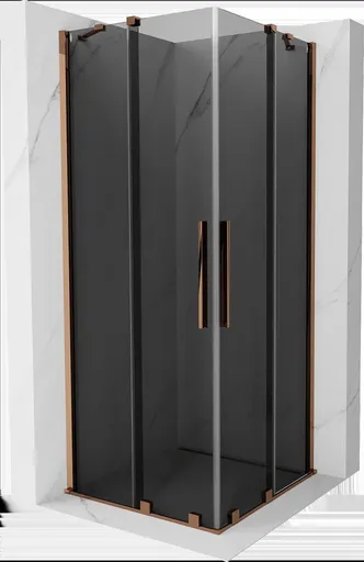 MEXEN/S - Velar Duo sprchovací kút, posuvné dvere 100 x 100, grafit, ružové zlato 871-100-100-42-60