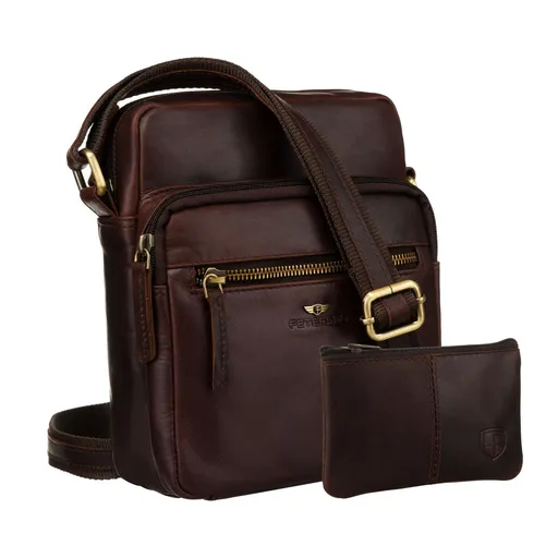Pánska hnedá kožená crossbody taška Peterson + puzdro na kľúče