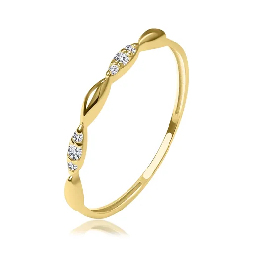 Prsteň v žltom zlate 585 - motív zrniek, šesť briliantov čírej farby - Veľkosť: 60 mm