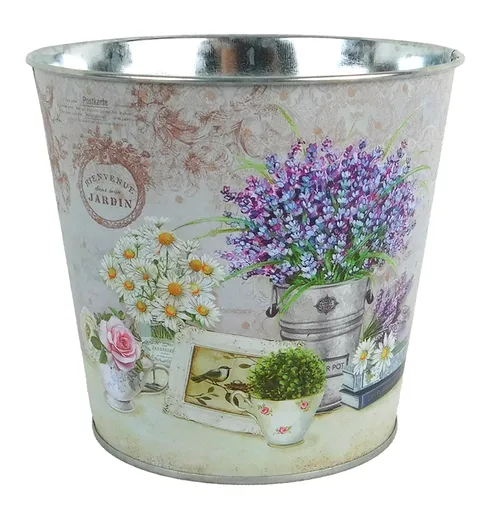 MAKRO - Kvetináč dekoračný 15x13,5cm, levanduľa vo váze, plechový