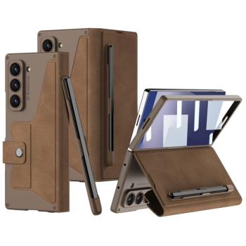 GKK SYNTHETIC Puzdro so sklom a priehradkou na stylus Samsung Galaxy Z Fold7 5G hnedé
