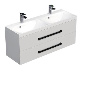 Kúpeľňová skrinka s čiernou úchytkou a umývadlom SAT Cube Way 120x53x40 cm biela lesk lesk/mat CUBE2C120ZBL