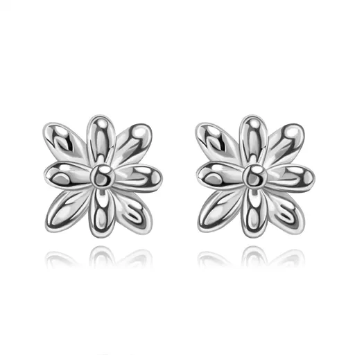 Náušnice z 925 striebra - kvetina s dlhšími prehnutými lupeňmi, puzetky