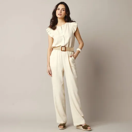 Jednofarebný dlhý overal s prímesou ľanu