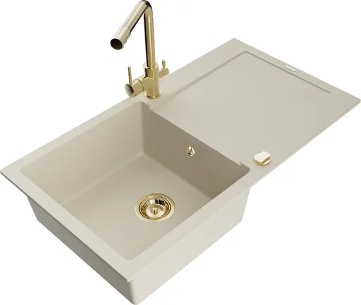 MEXEN/S MEXEN/S - Leo granitový drez s odkvapkávačom vrátane batérie Duero, béžová 6501-69-671600-50