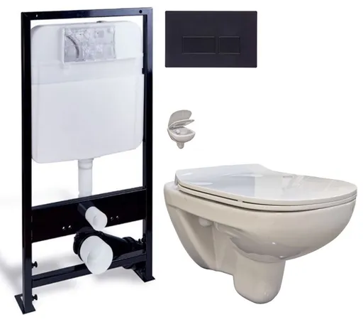 PRIM predstenový inštalačný systém s čiernym tlačidlom 20/0044 + WC bez oplachového kruhu Edge + SEDADLO PRIM_20/0026 44 EG1