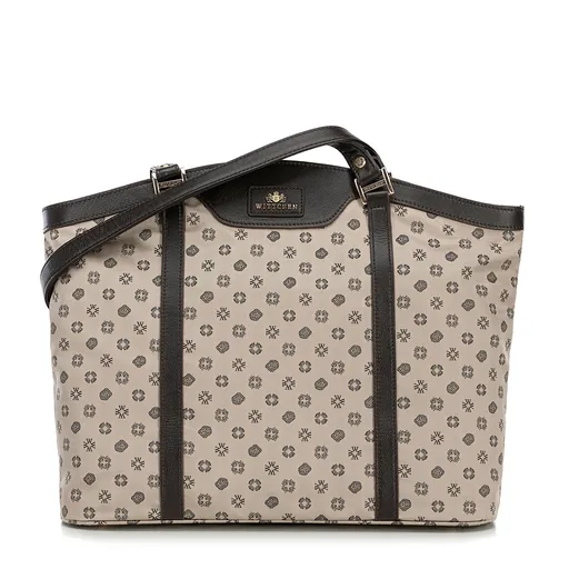 shopper kabelka Wittchen vyrobená zo žakáru a kože s monogramami, béžová 98-4E-904-8