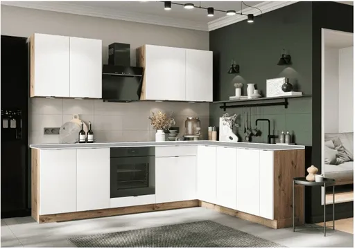 Artstolk Rohová kuchynská linka GIANNA C | dub artisan/biela 200-260 cm Prevedenie: bez pracovnej dosky