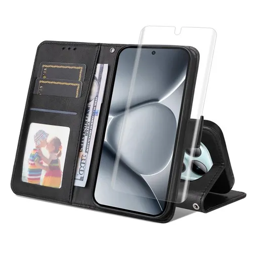 ENKAY PREMIUM SET Peňaženkové puzdro a hydrogélová fólia Xiaomi Redmi Note 15 / Redmi Note 15 5G / POCO M8 5G čierne