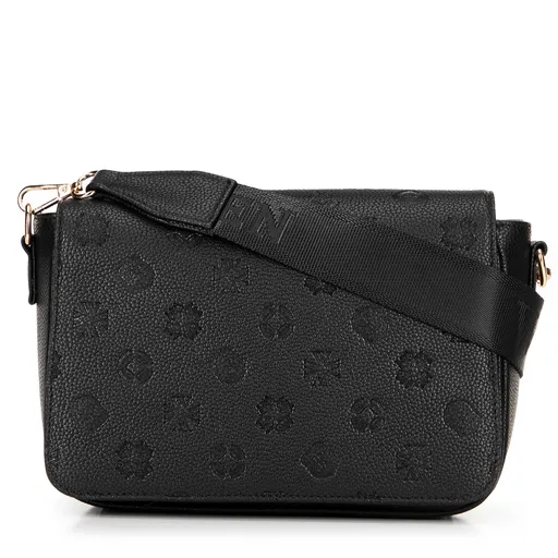 Dámska kabelka cez rameno z reliéfnej imitácie kože, čierna 101-4Y-P08-1